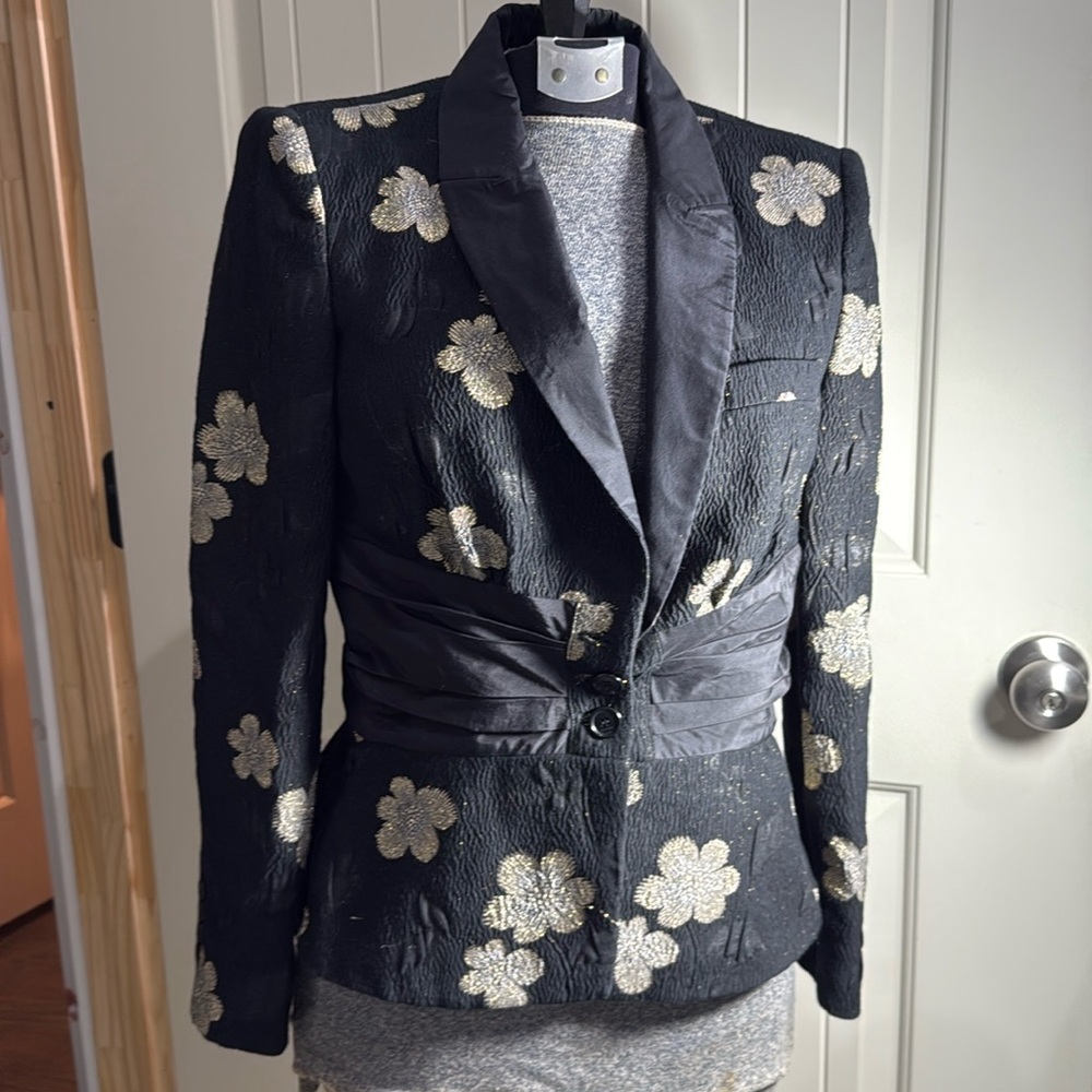 Etro Black Blazer with Gold Floral Embroidery